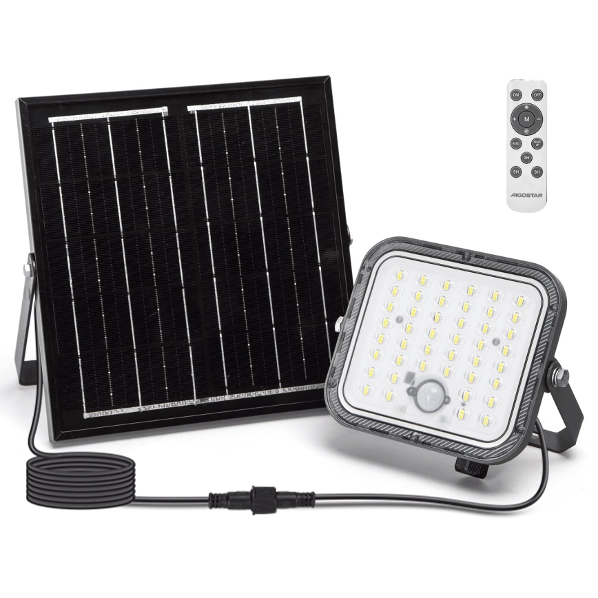 Aigostar - LED Proyector solar regulable con sensor LED/80W/3,4V IP66 + control remoto