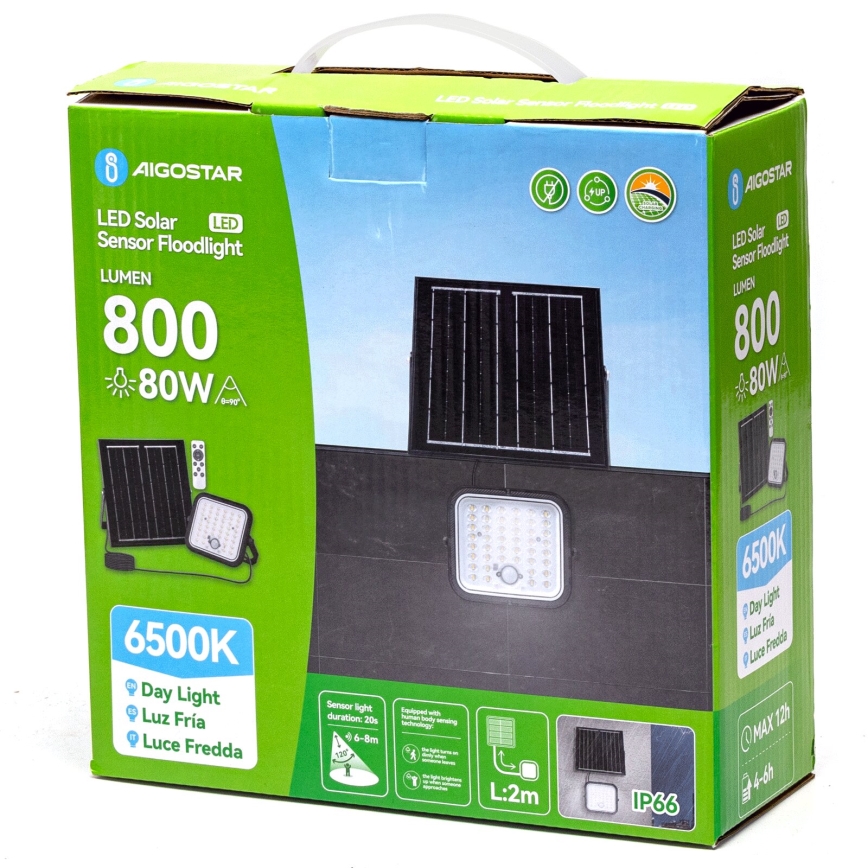 Aigostar - LED Proyector solar regulable con sensor LED/80W/3,4V IP66 + control remoto