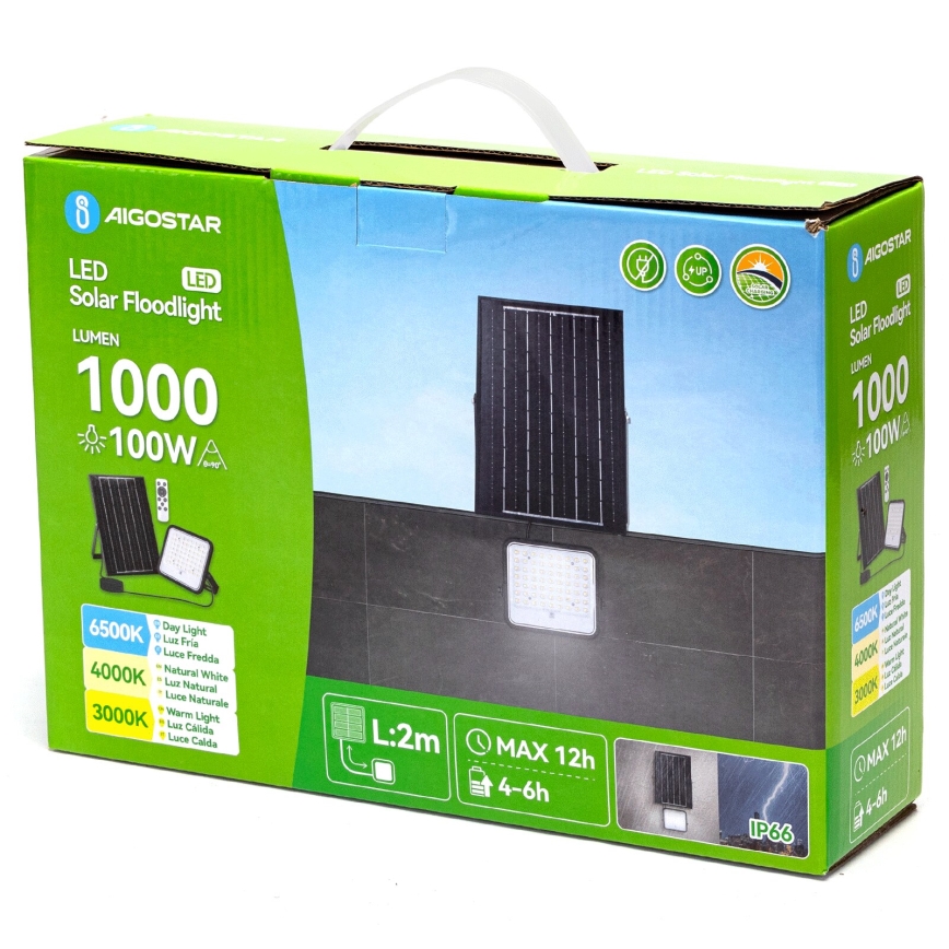Aigostar - LED Proyector solar regulable LED/100W/3,4V IP66 + control remoto