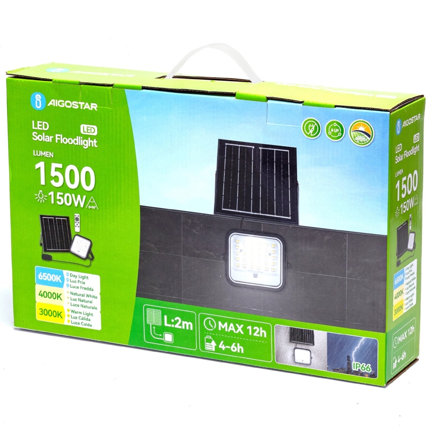 Aigostar - LED Proyector solar regulable LED/150W/3,4V IP66 + control remoto