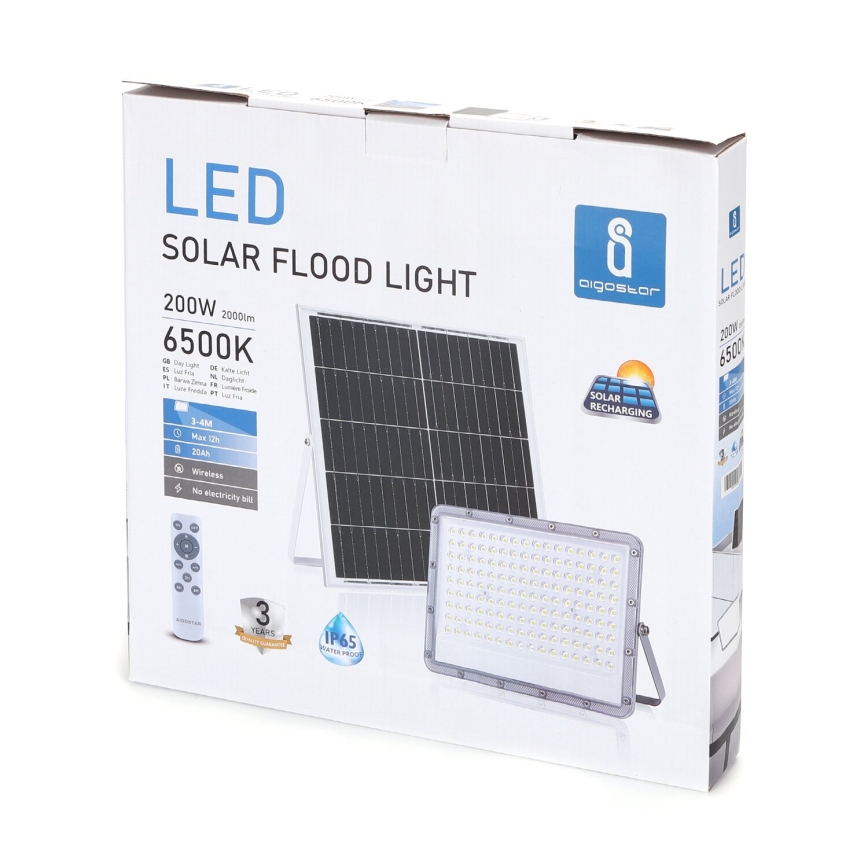 Aigostar - LED Proyector solar regulable LED/200W/3,2V IP65 + control remoto