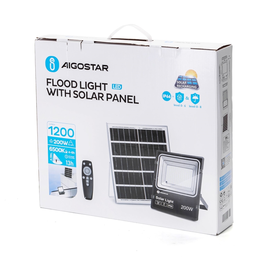 Aigostar - LED Proyector solar regulable LED/200W/3,2V IP66 + control remoto