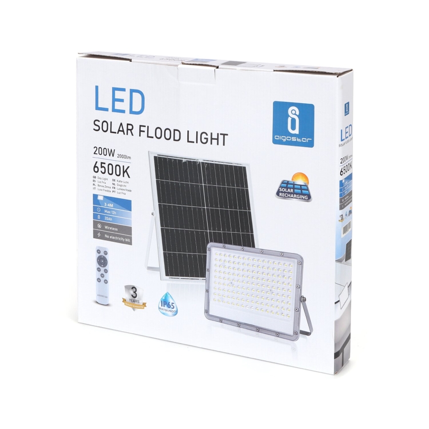 Aigostar - LED Proyector solar regulable LED/200W/3,4V IP65 + control remoto
