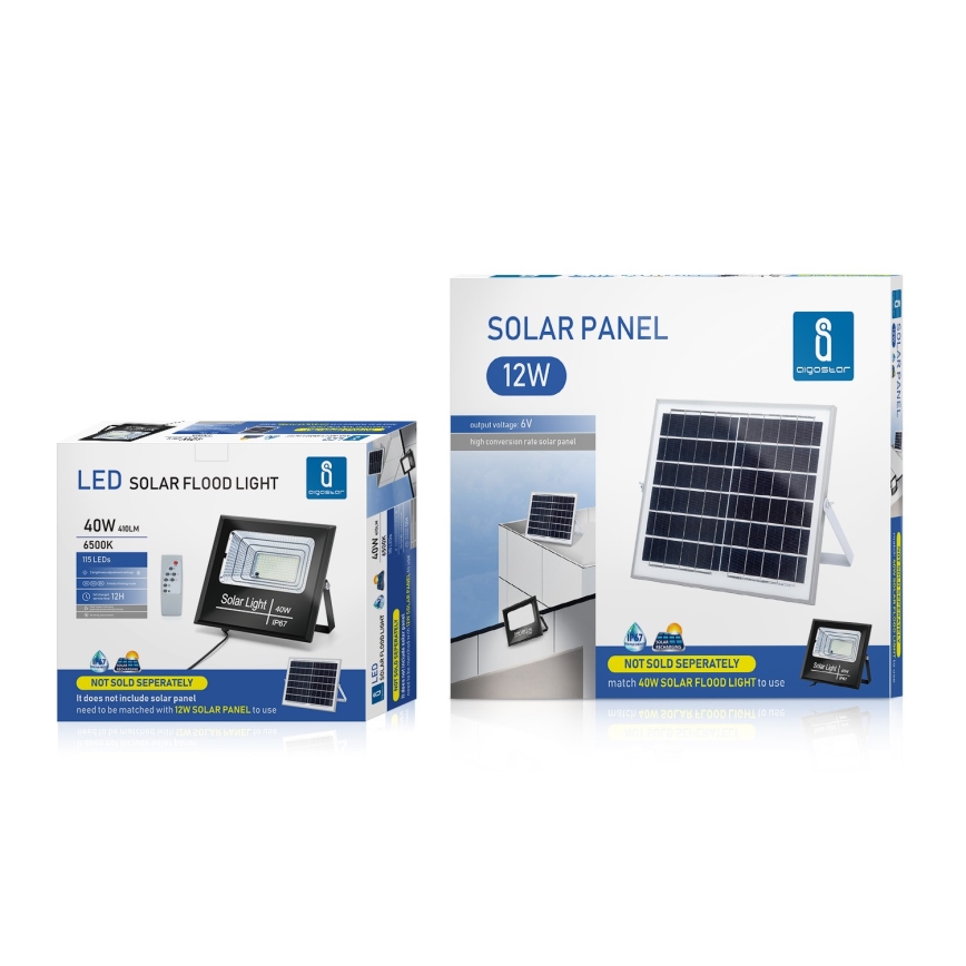 Aigostar - LED Proyector solar regulable LED/40W/3,2V IP67 2000 mAh + control remoto