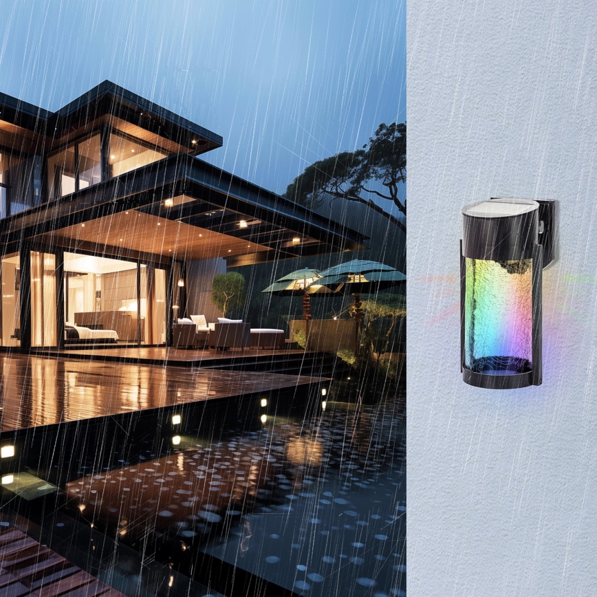 Aigostar - LED RGB Aplique solar LED/2W/1,2V negro IP44