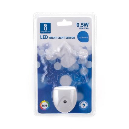 Aigostar - LED RGB Luz nocturna con sensor crepuscular LED/0,5W/230V copo de nieve