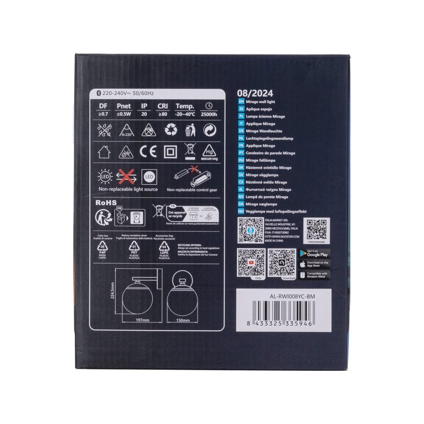 Aigostar - LED RGBW Aplique regulable MESH Inteligente LED/8W/230V + control remoto