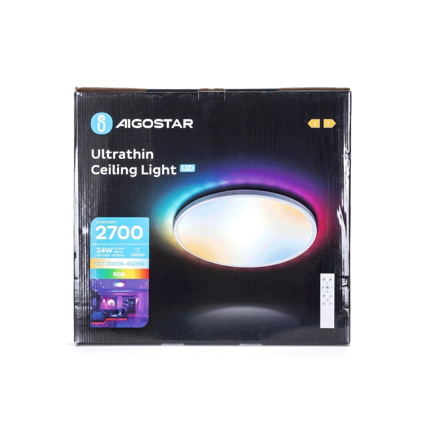 Aigostar - LED RGBW Plafón regulable para el baño LED/24W/230V 3000-6500K diá. 42 cm IP44 + control remoto