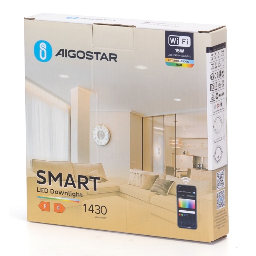 Aigostar - LED RGBW Lámpara empotrable regulable LED/15W/230V 2700-6500K diá. 17,5 cm Wi-Fi