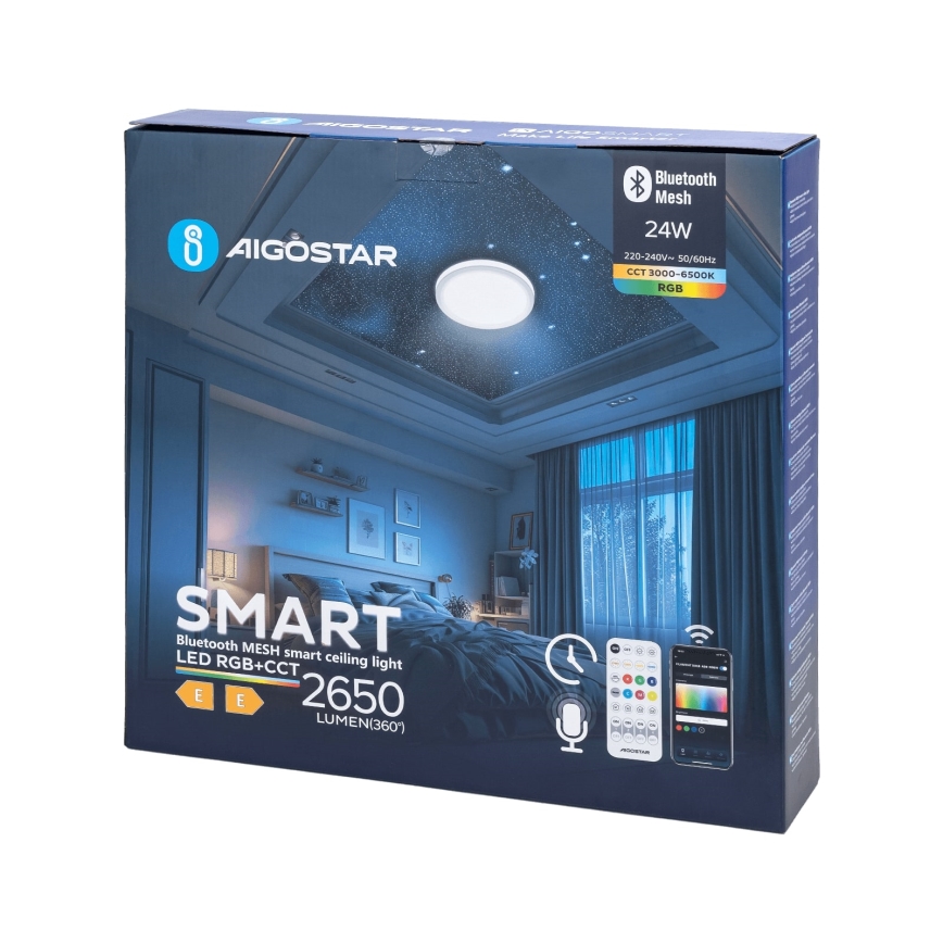 Aigostar - LED RGBW Plafón regulable para el baño MESH Inteligente LED/24W/230V 3000-6500K IP44 + control remoto
