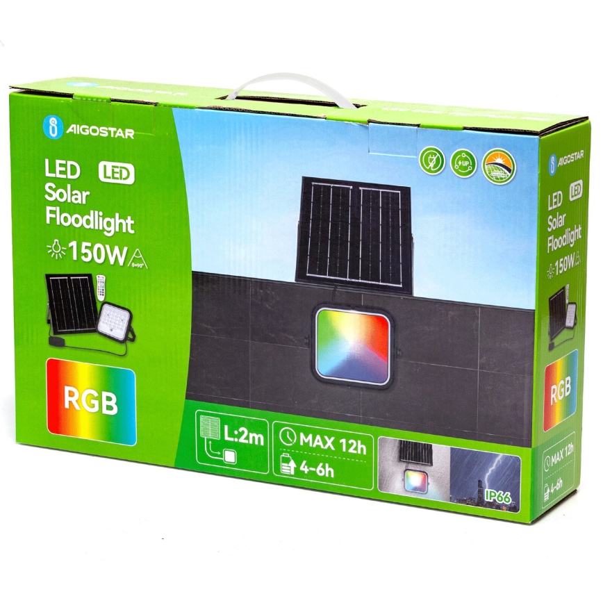 Aigostar - LED RGBW Proyector solar regulable LED/150W/3,4V IP66 + control remoto