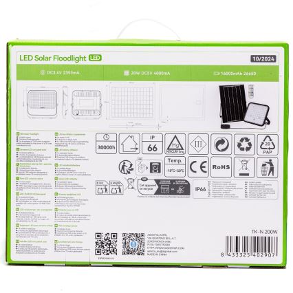 Aigostar - LED RGBW Proyector solar regulable LED/200W/3,4V IP66 + control remoto