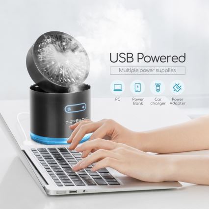 Aigostar - Mini ventilador de mesa inalámbrico RGB con efecto niebla MIST 10W/5V negro