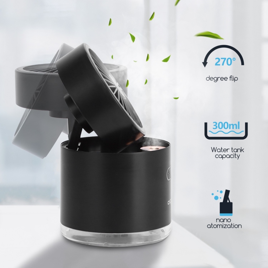 Aigostar - Mini ventilador de mesa inalámbrico RGB con efecto niebla MIST 10W/5V negro