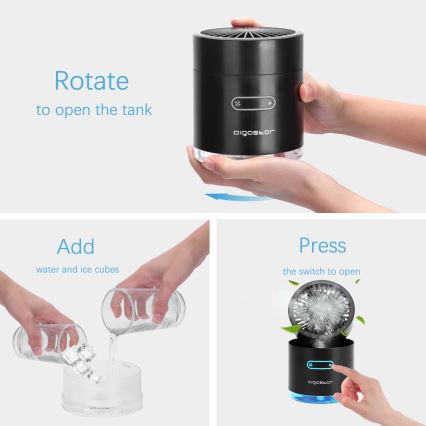 Aigostar - Mini ventilador de mesa inalámbrico RGB con efecto niebla MIST 10W/5V negro