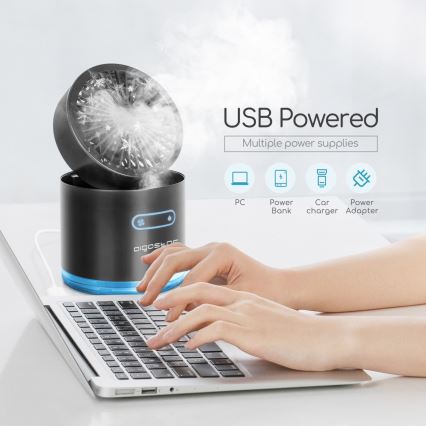 Aigostar - Mini ventilador de mesa inalámbrico RGB con efecto niebla MIST 10W/5V negro