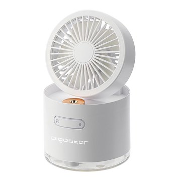 Aigostar - Mini ventilador de mesa inalámbrico RGB con humidificador de aire 10W/5V blanco