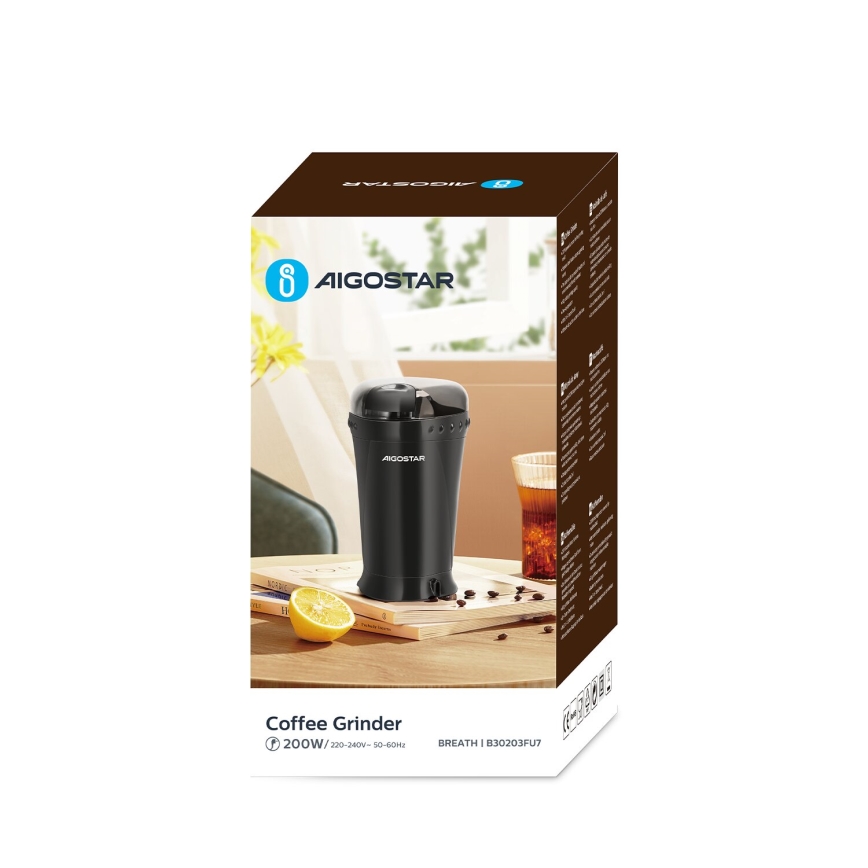Aigostar - Molinillo eléctrico de café en grano 60g 200W/230V negro