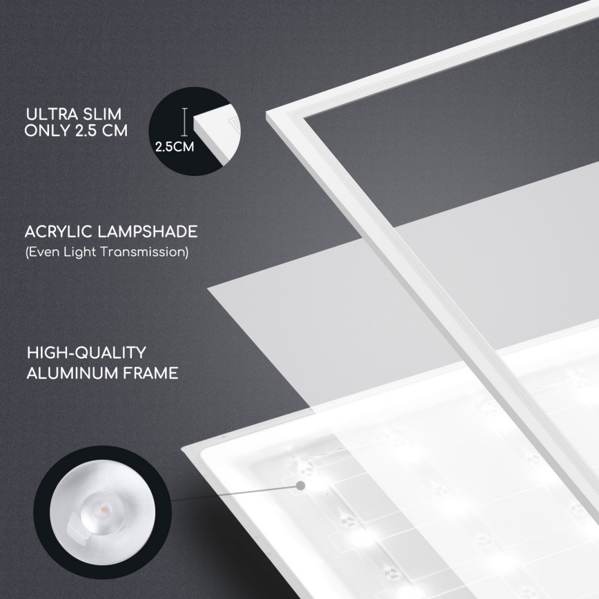 Aigostar - Panel LED empotrado LED/40W/230V 3000K/4000K/6500K 60x60cm blanco