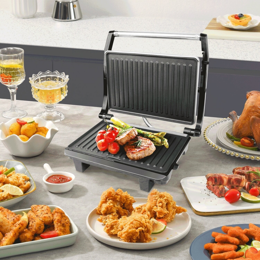 Aigostar - Parrilla de contacto 1000W/230V negro/cromo mate
