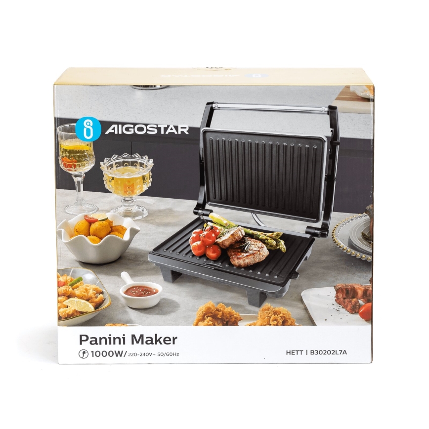 Aigostar - Parrilla de contacto 1000W/230V negro/cromo mate