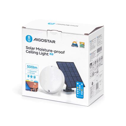 Aigostar - Plafón solar LED regulable LED/3,2V 3000K/4000K/6500K IP65 + mando a distancia