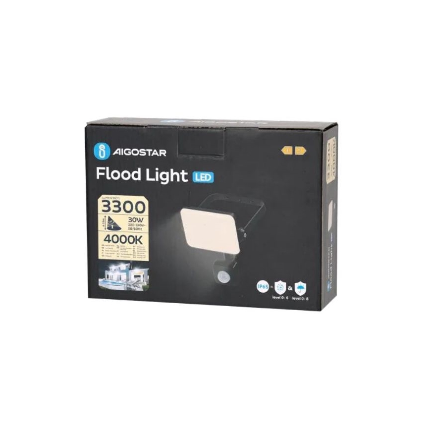 Aigostar - Proyector LED con sensor LED/30W/230V 4000K IP65 negro
