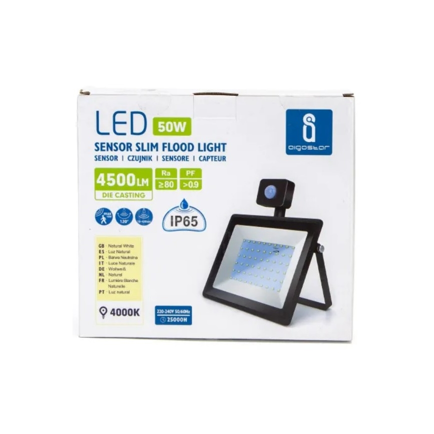 Aigostar - Proyector LED con sensor LED/50W/230V 4000K IP65 negro
