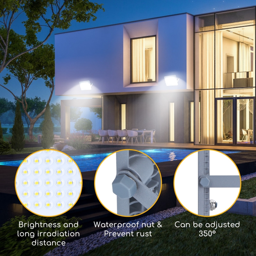 Aigostar - Proyector LED LED/100W/230V gris 6500K IP65
