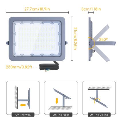 Aigostar - Proyector LED LED/100W/230V gris 6500K IP65