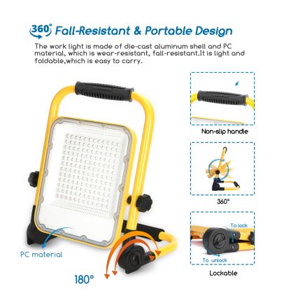 Aigostar - Proyector LED recargable y regulable LED/100W/5V 6500K IP65 1500mAh