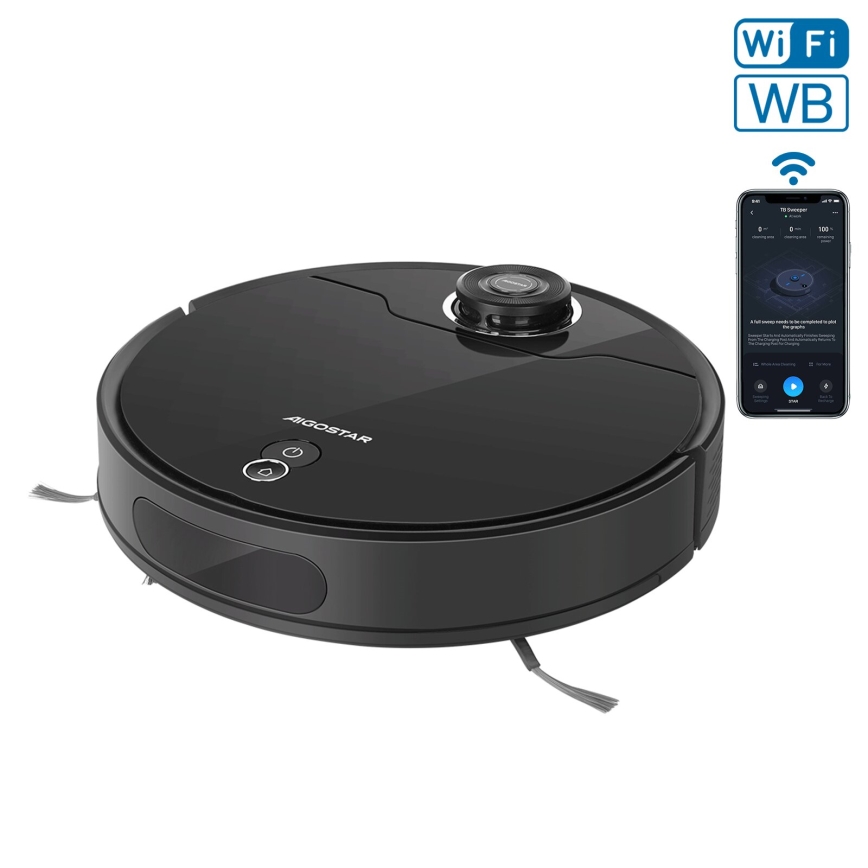 Aigostar - Robot aspirador inteligente 2en1 12W/230V 3300mAh Wi-Fi negro