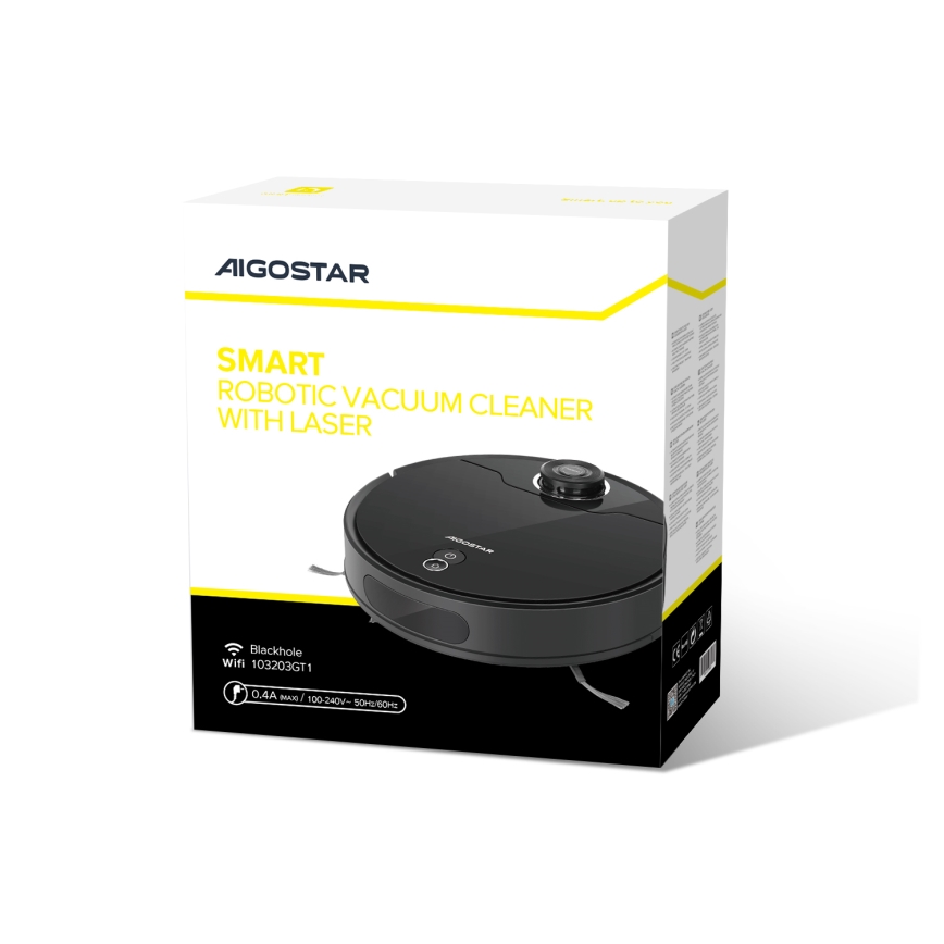 Aigostar - Robot aspirador inteligente 2en1 12W/230V 3300mAh Wi-Fi negro