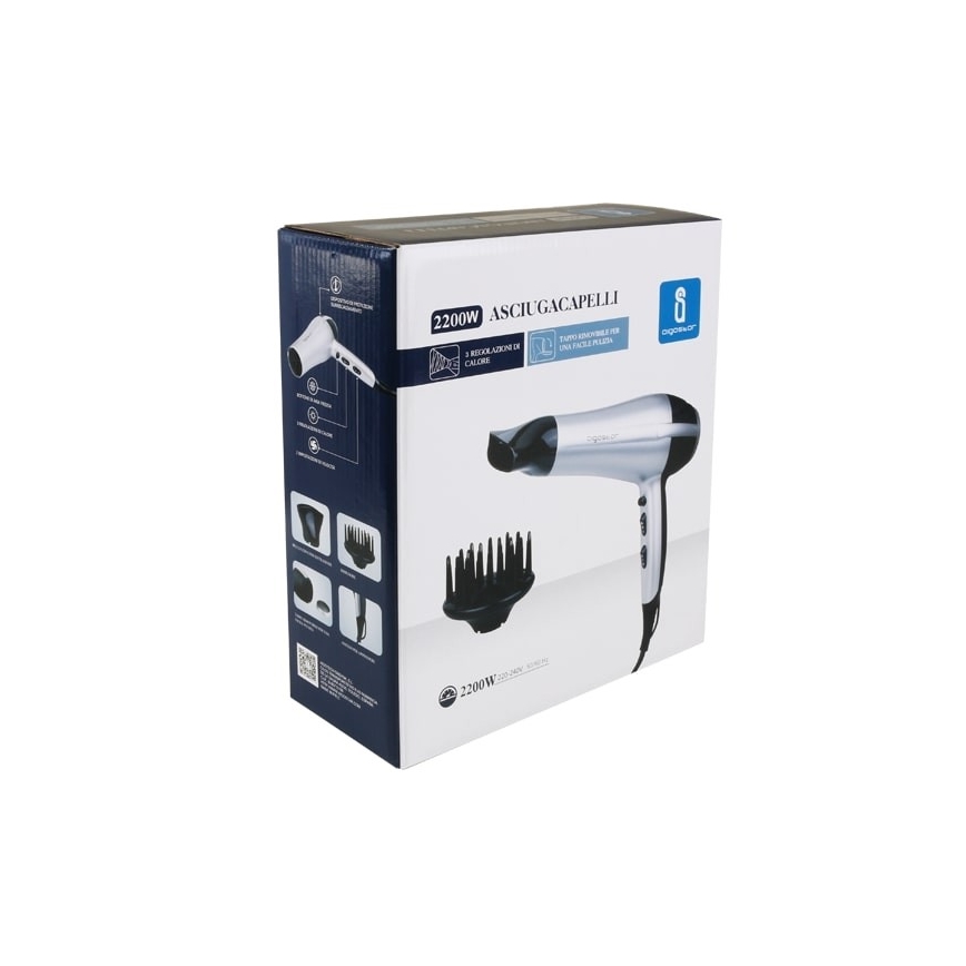 Aigostar - Secador de pelo 2200W/230V plata/negro