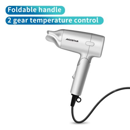 Aigostar - Secador de pelo de viaje 1200W/230V plata