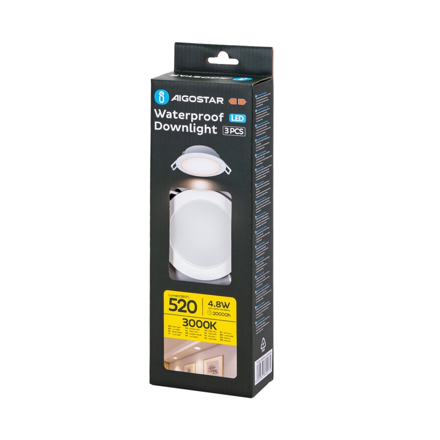 Aigostar - SET 3x Lámpara empotrable de exterior LED LED/4,8W/230V 3000K IP65 blanco