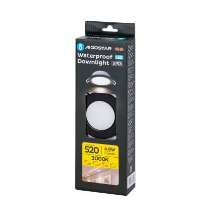 Aigostar - SET 3x Lámpara empotrable de exterior LED LED/4,8W/230V 3000K IP65 negro