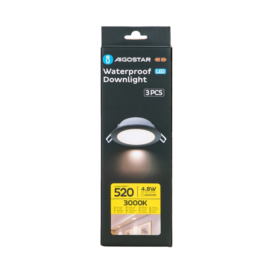 Aigostar - SET 3x Lámpara empotrable de exterior LED LED/4,8W/230V 3000K IP65 negro