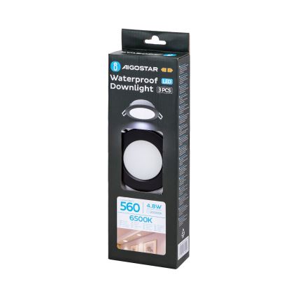 Aigostar - SET 3x Lámpara empotrable de exterior LED LED/4,8W/230V 6500K IP65 negro