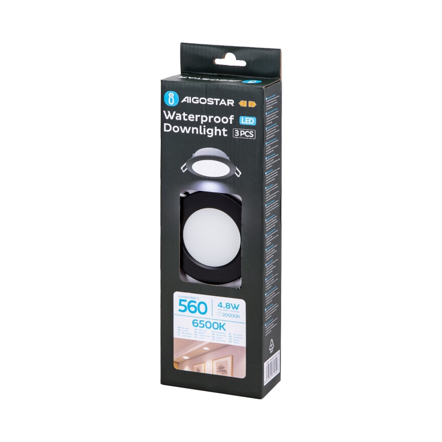 Aigostar - SET 3x Lámpara empotrable de exterior LED LED/4,8W/230V 6500K IP65 negro