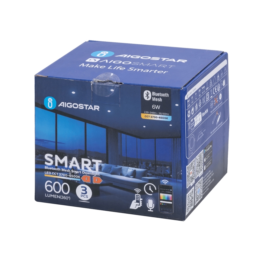 Aigostar - SET 3x Lámpara empotrable LED regulable MESH LED/6W/230V 2700K-6500K diá. 11,5cm