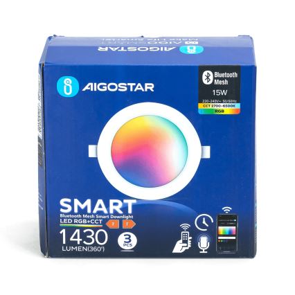 Aigostar - SET 3x LED RGB Lámpara empotrable regulable MESH LED/15W/230V 2700K-6500K diá. 17cm