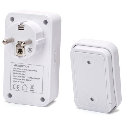 Aigostar - Timbre inalámbrico con enchufe integrado 1Z 230V IPX4 blanco