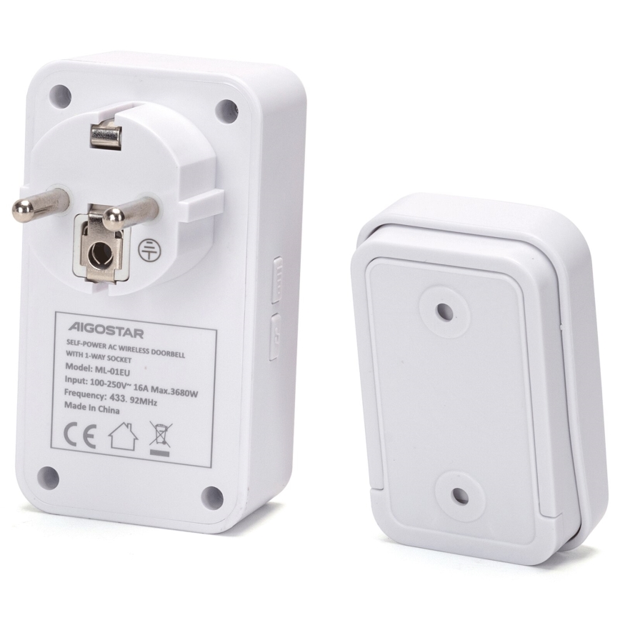Aigostar - Timbre inalámbrico con enchufe integrado 1Z 230V IPX4 blanco