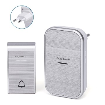 Aigostar - Timbre inalámbrico con enchufe integrado 230V IP44 plata