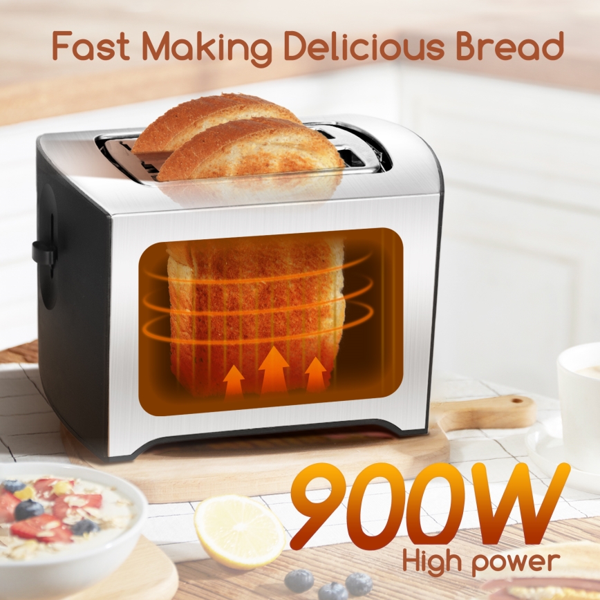 Aigostar - Tostadora con dos agujeros 900W/230V cromo mate