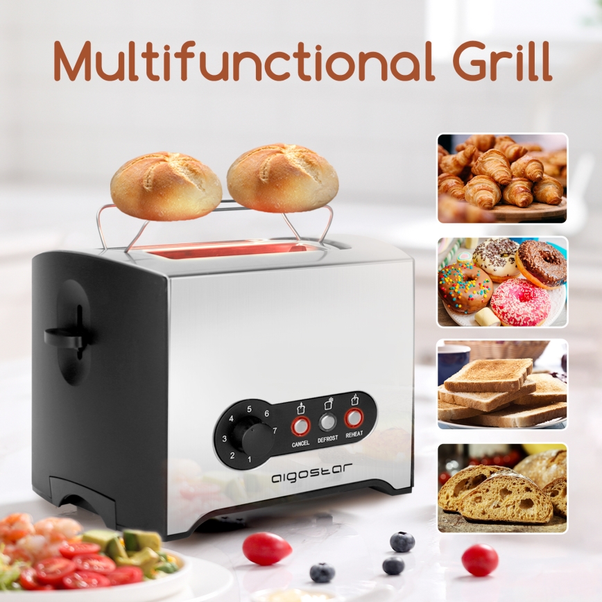 Aigostar - Tostadora con dos agujeros 900W/230V cromo mate