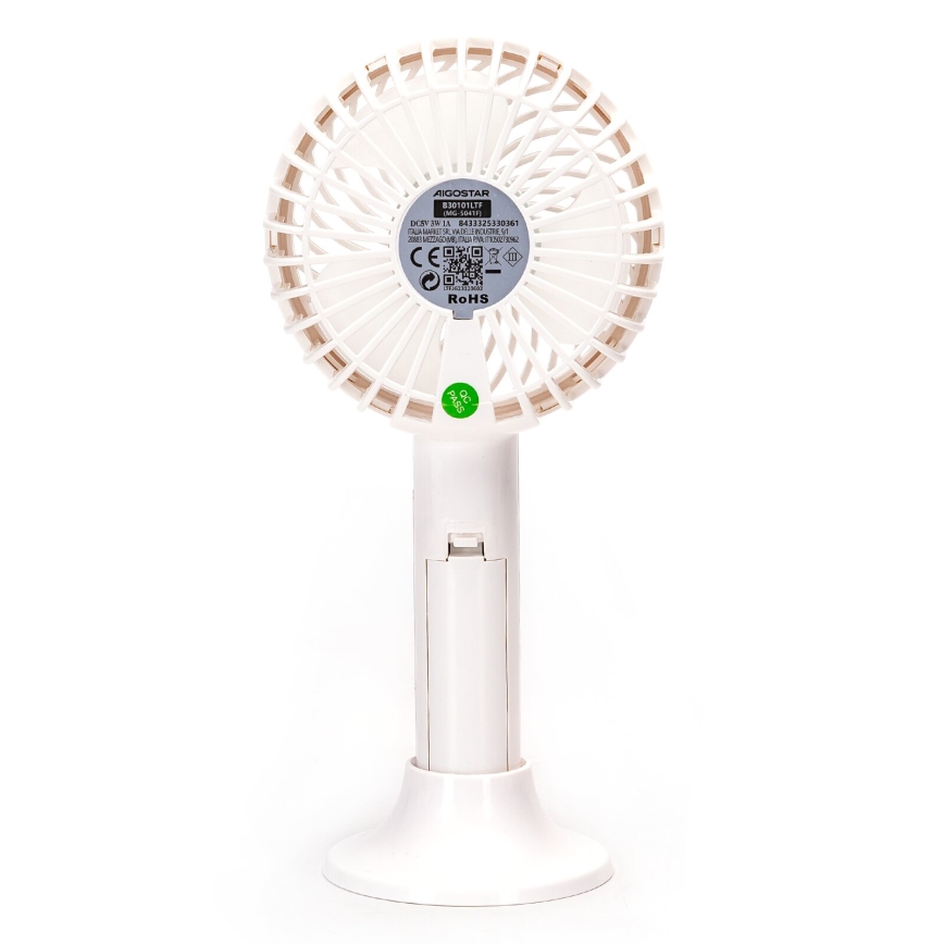 Aigostar - Ventilador de bolsillo recargable 3W/5V 1500mAh USB blanco