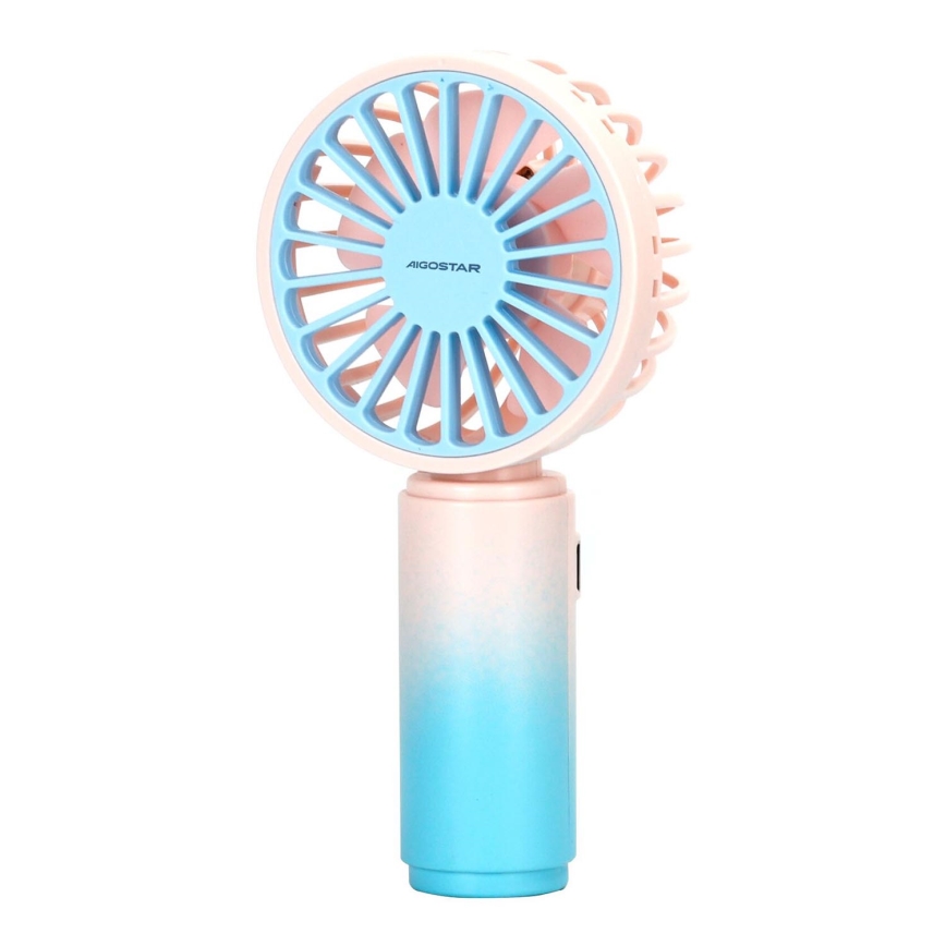 Aigostar - Ventilador de bolsillo recargable 3W/5V 500mAh USB rosa/azul
