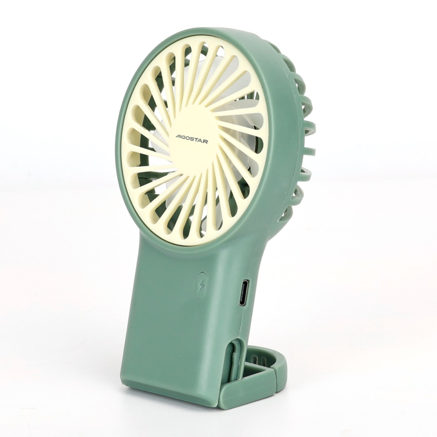 Aigostar - Ventilador de bolsillo recargable 4W/5V 500mAh USB verde